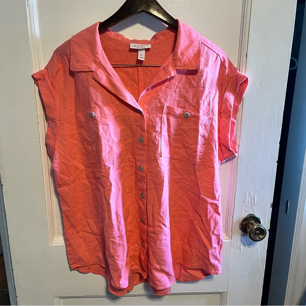 Women's coral Button Down Shirt linen blend size medium